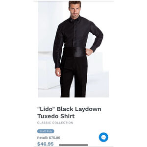 Fitted Black Microfiber Tuxedo Shirt Tux Laydown L3 Large 16 16.5 neck 32/33